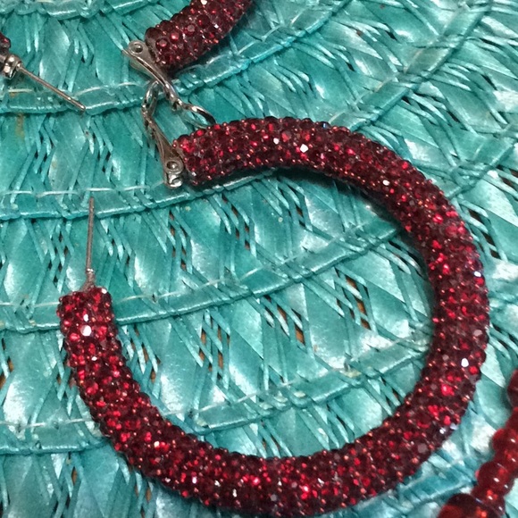 Handmade 18” necklace and 2” round earrings.  Red! - Picture 3 of 5
